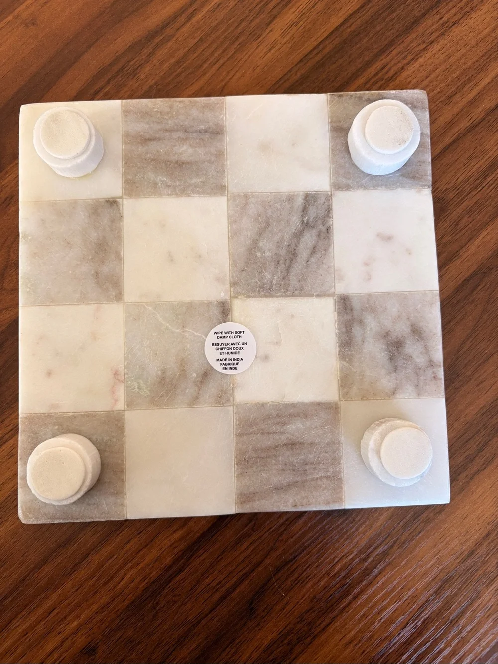 Natural Marble Checkerboard Tile Tray - Cream & Gray